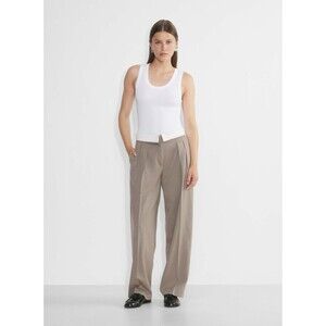 Babaton Aritzia Bureau Pants Twill Pleated Trousers Foldover Waist Size 8 Taupe